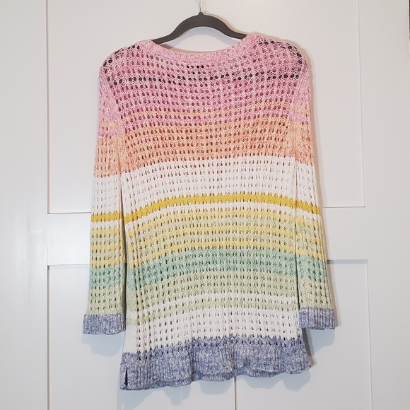 Talbots Open Stitch Cotton Pullover Knit Sweater Pastel Stripes Size Large Petit - Picture 10 of 12